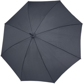 Long parapluie avec petis carrés gris et canne en bois
