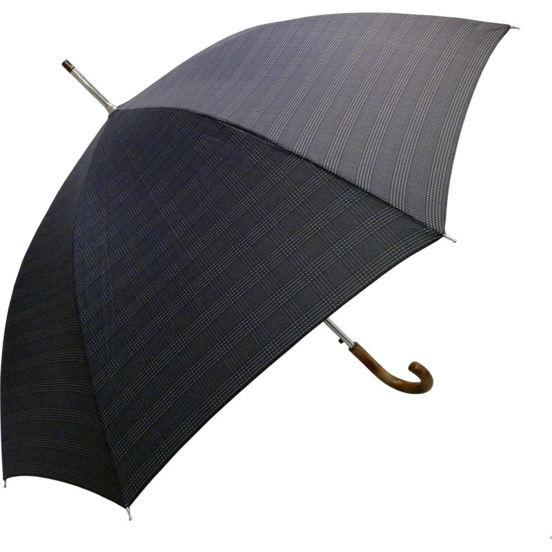 Long parapluie avec trait gris et canne en bois