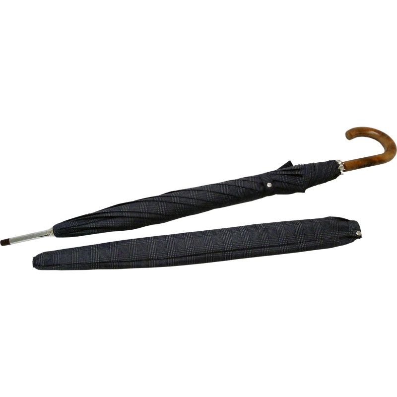 Long parapluie avec trait gris et canne en bois