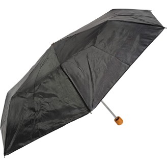 Small black umbrella with imitation wood handle