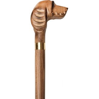 Canne MARRON, en bois flamé, bague dorée, poignée tete