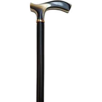 Black wooden cane, golden ring, straight horn handle