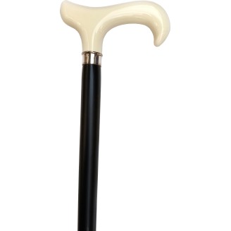 Black wooden cane, gold ring, ivory hook handle