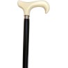 Black wooden cane, gold ring, ivory hook handle
