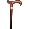 Brown wooden cane, golden ring, burl walnut hook handle