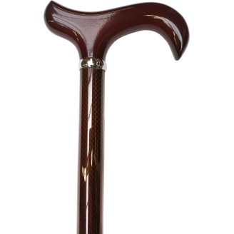 Brown carbon fiber cane, silver ring, wooden hook handl