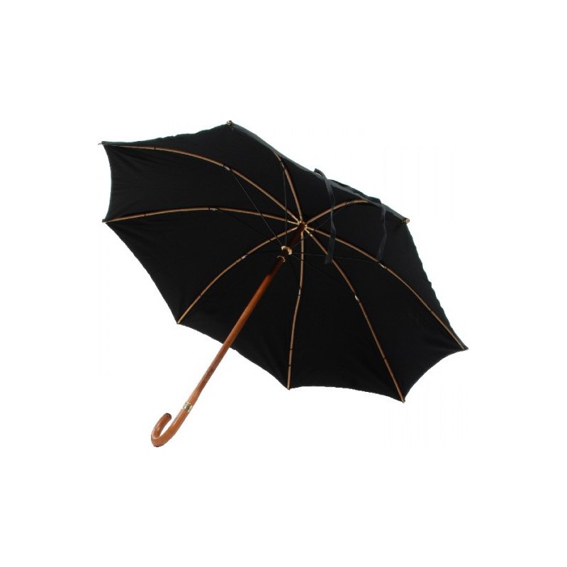 Long parapluie baleines en bambou avec canne en bois