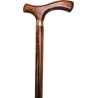 Brown cane, wooden, golden ring, straight handle