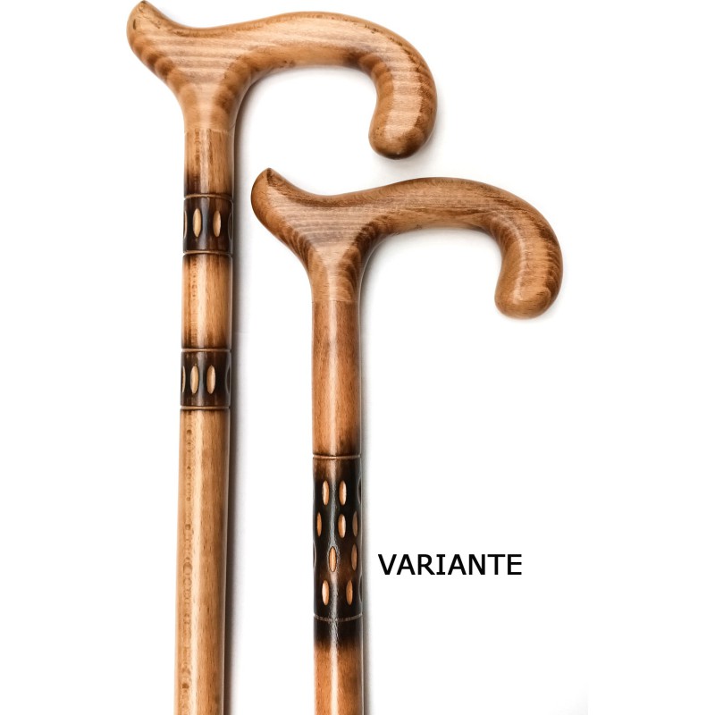 BROWN cane, chiseled wood, hook handle