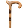 BROWN cane, chiseled wood, hook handle