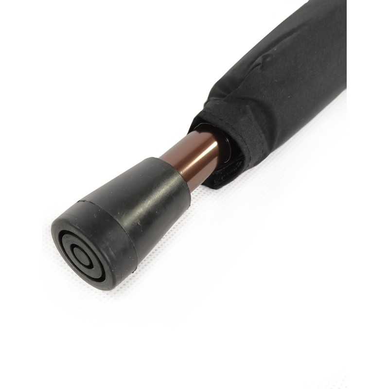Long black umbrella with wooden cane