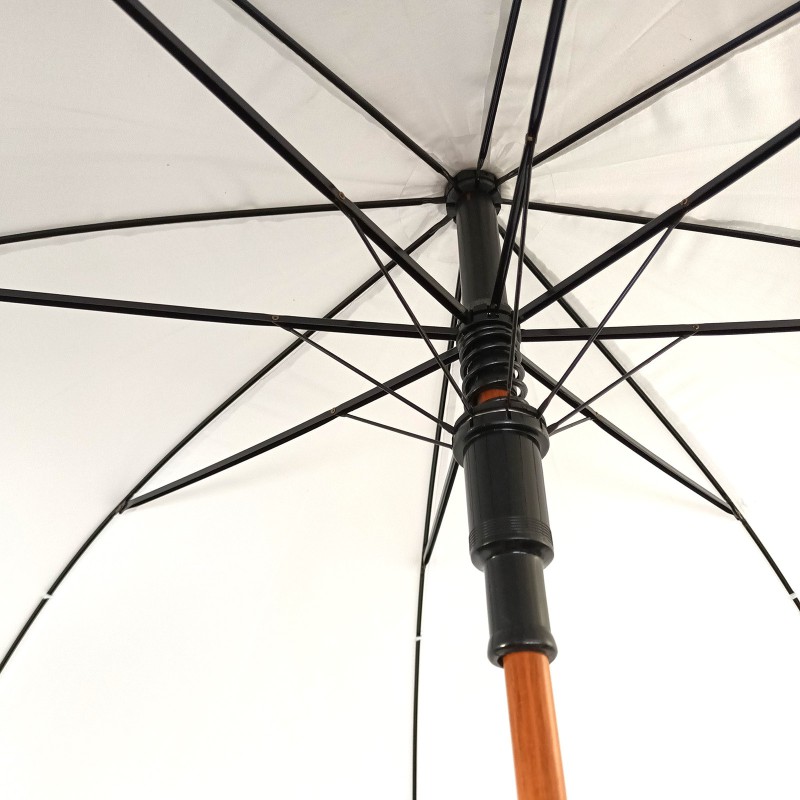 Long plain umbrella with wooden cane