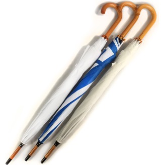 Long parapluie uni avec canne bois