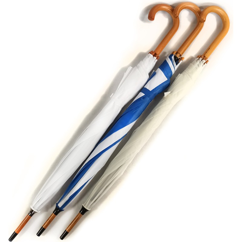 Long parapluie uni avec canne bois