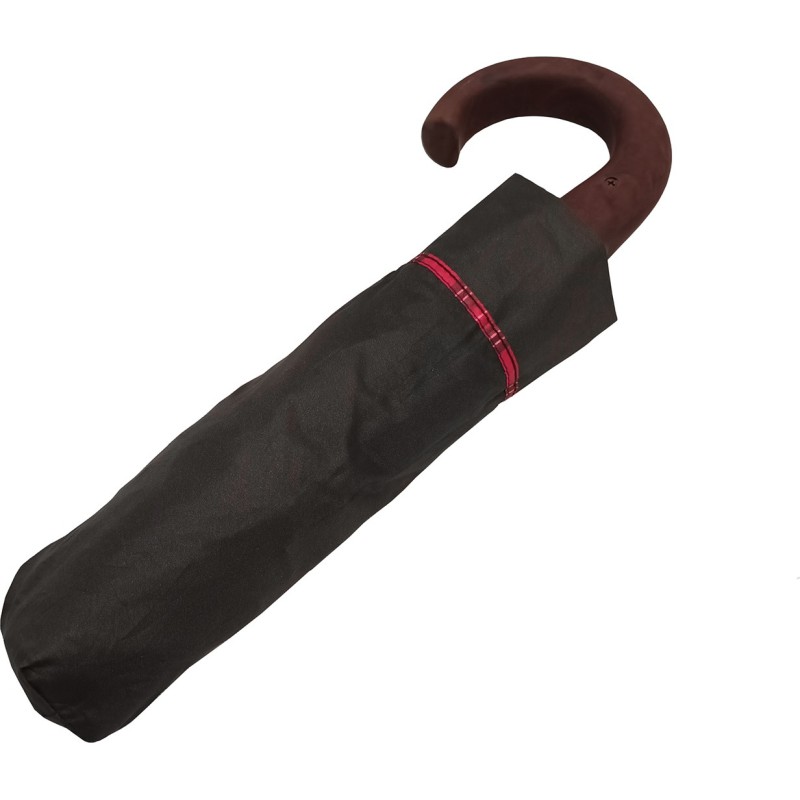 Small black umbrella with imitation wood cane