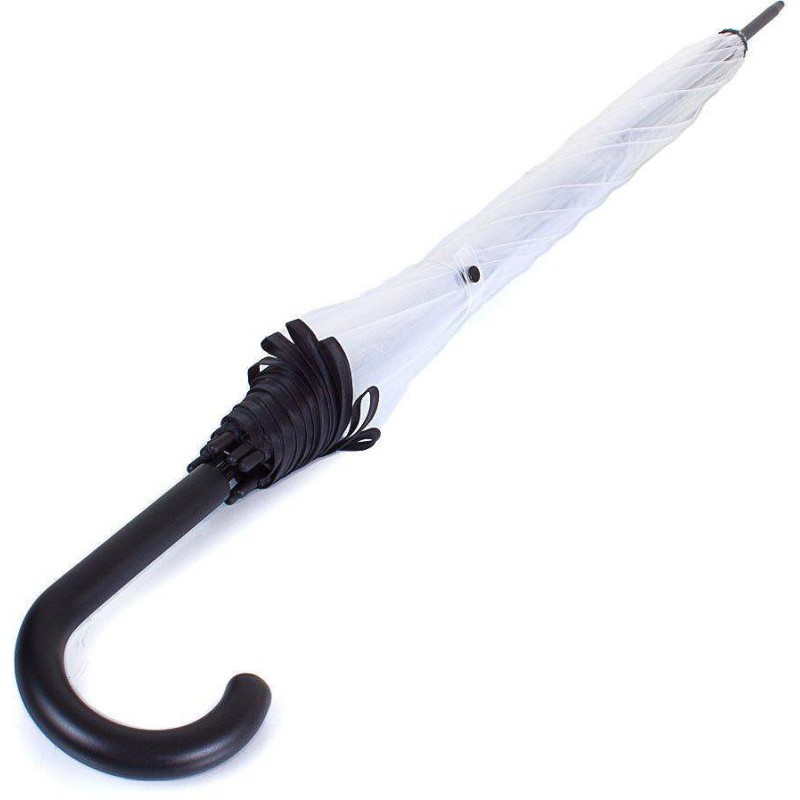 Long parapluie transparent avec bord noir et canne