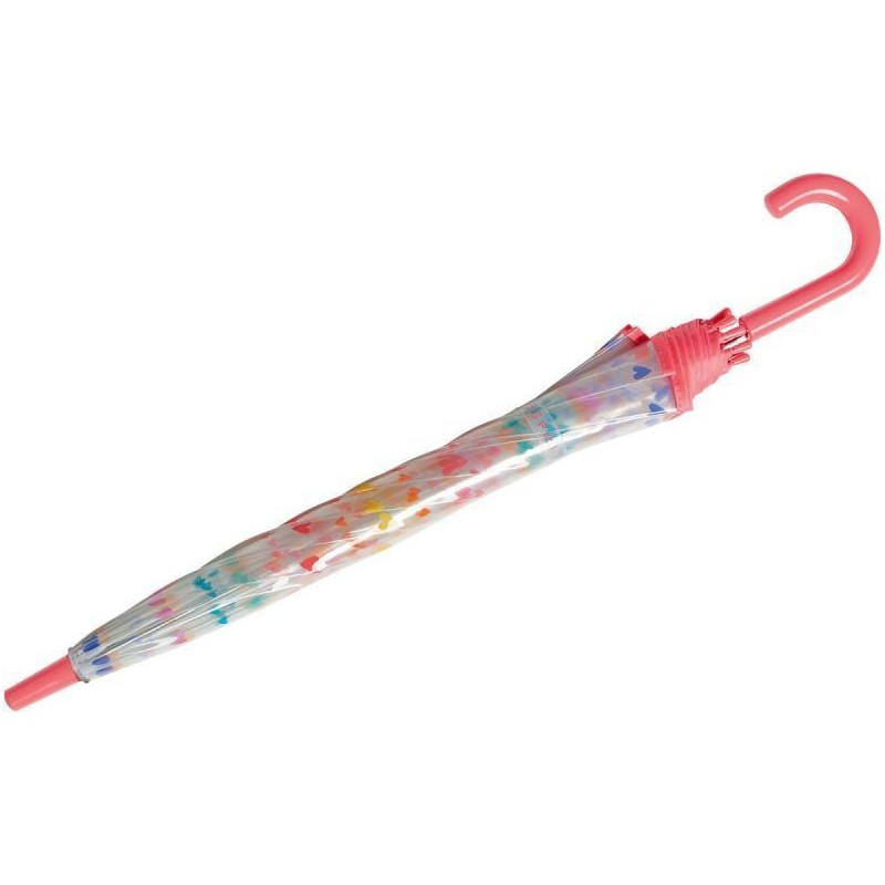 LONG PARAPLUIE ENFANT TRANSPARENT AVEC CŒURS ET CANNE