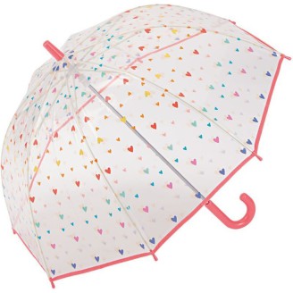 LONG PARAPLUIE ENFANT TRANSPARENT AVEC CŒURS ET CANNE