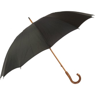 Long parapluie 16 baleines noir avec canne en bois