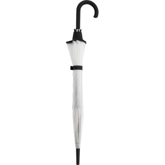 Long transparent umbrella with black edge and cane