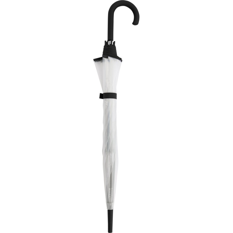 Long transparent umbrella with black edge and cane