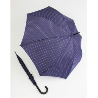 Long plain umbrella with white polka dots and cane