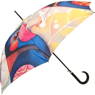 Long modern art umbrella with colorful bird print