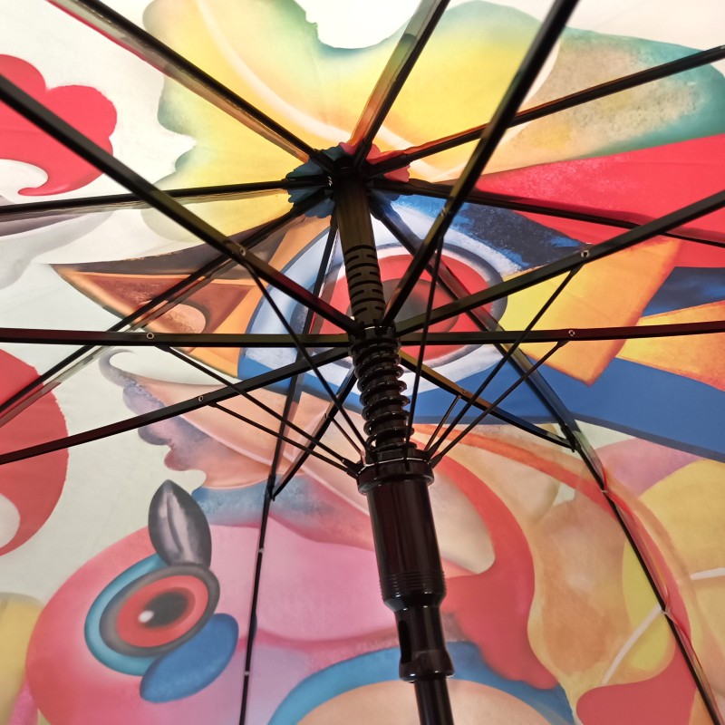 Long modern art umbrella with colorful bird print