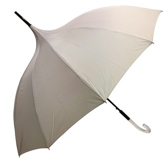 Long parapluie pagoda beige imprimé petits pois blanc
