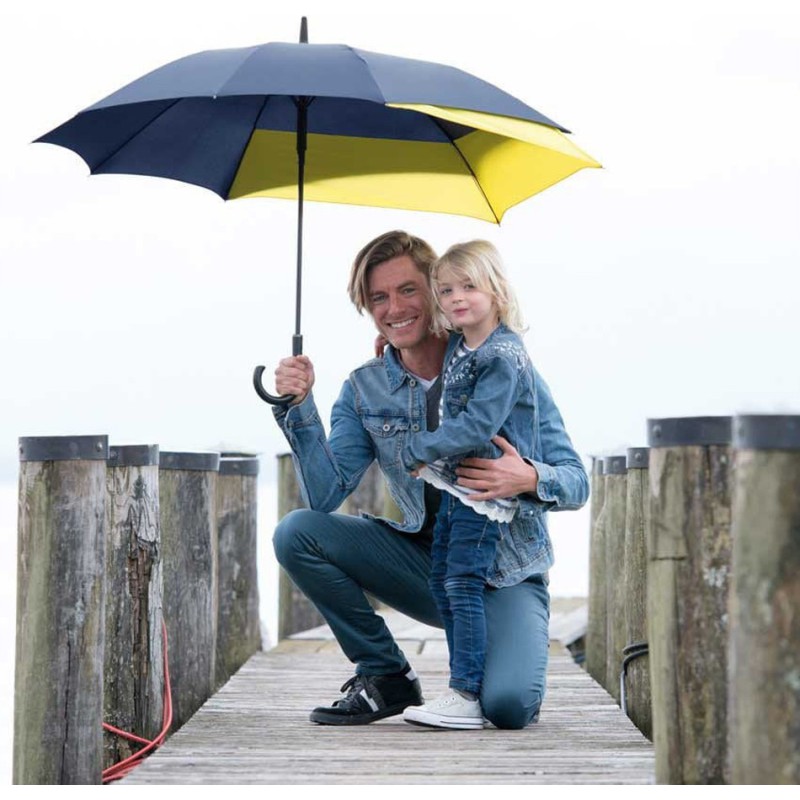 Long parapluie bicolore marine/jaune
