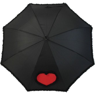 Long black umbrella with red heart and lace on edge