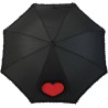 Long black umbrella with red heart and lace on edge