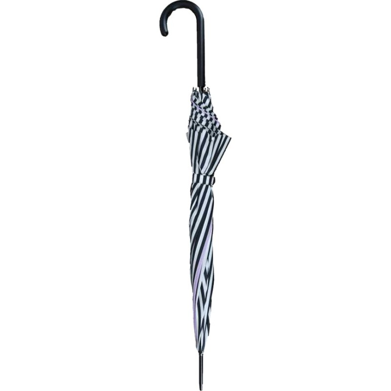 Long parapluie rayé bicolore noir/blanc avec un pan uni