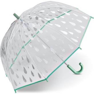 LONG PARAPLUIE ENFANT TRANSPARENT AVEC GOUTTES ET CANNE