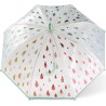 LONG PARAPLUIE ENFANT TRANSPARENT AVEC GOUTTES ET CANNE