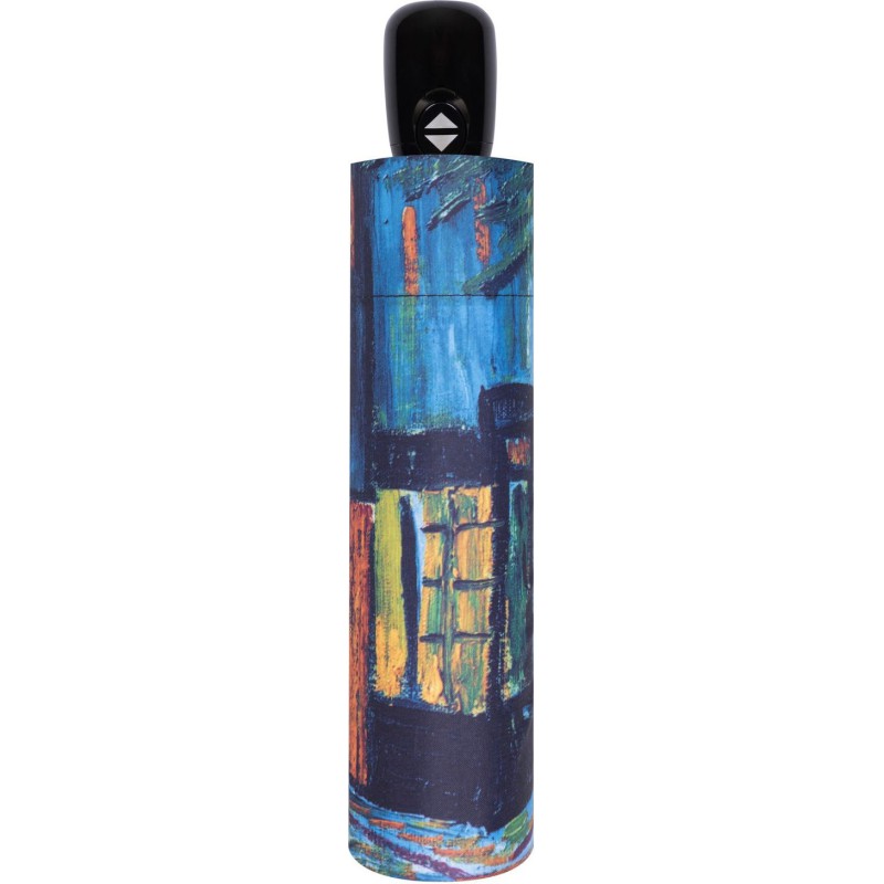 Klein café-terras met paraplu-kunstcollectie